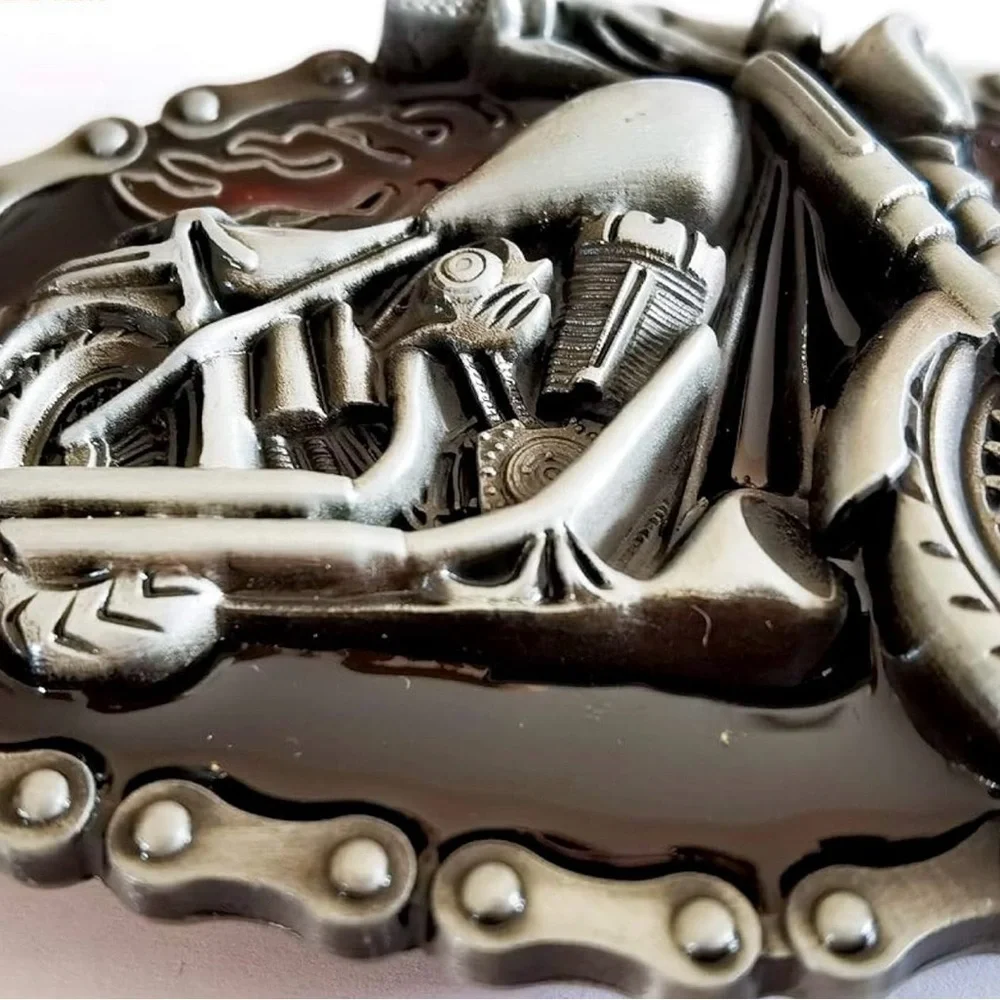 Motorcycle Belt Buckle Biker Gift Rustic Gift Box Silver Tone Motorcycle Buckle